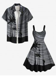 Coconut Tree Spiral Galaxy Print Plus Size Matching Hawaii Beach Outfit For Couples -  