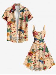 Colorful Coconut Tree Leopard Stars River Rainbow Print Plus Size Matching Hawaii Beach Outfit For Couples -  