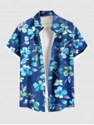 Chemise Fleurs et Feuilles Imprimées avec Poche de Grande Taille pour Homme - Bleu S