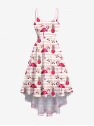 Robe Hawaï Haute Basse Flamant Papillon Ananas Imprimés de Grande Taille - Rose clair 2X