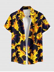 Chemise Fleurs et Feuilles Imprimées avec Poche de Grande Taille pour Homme - Jaune M