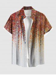 Chemise Brillante 3D Rayée Imprimée avec Poche de Grande Taille à Paillettes avec Boutons - Orange 3XL