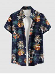 Plus Size Colorful Coconut Tree Tropical Leaves Print Hawaii Button Pocket Shirt For Men -  