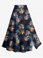 Plus Size Colorful Coconut Tree Tropical Leaves Print Hawaii Split A Line Skirt -  