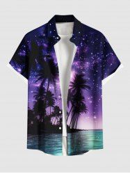 Chemise Boutonnée Imprimé Cocotier et Galaxie Grande Taille avec Poche - Noir L