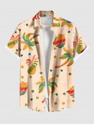 Chemise Dorée Arbre Noix de Coco et Ananas Imprimés de Grande Taille avec Poche - café lumière 4XL