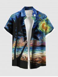 Chemise Boutonnée Imprimé Cocotier Hawaiien avec Poche Grande Taille pour Homme - Bleu 4XL