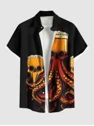 Plus Size Skull Octopus Beer Print Hawaii Button Pocket Shirt For Men -  