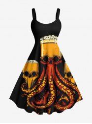 Plus Size Skull Octopus Beer Print Hawaii A Line Tank Dress -  