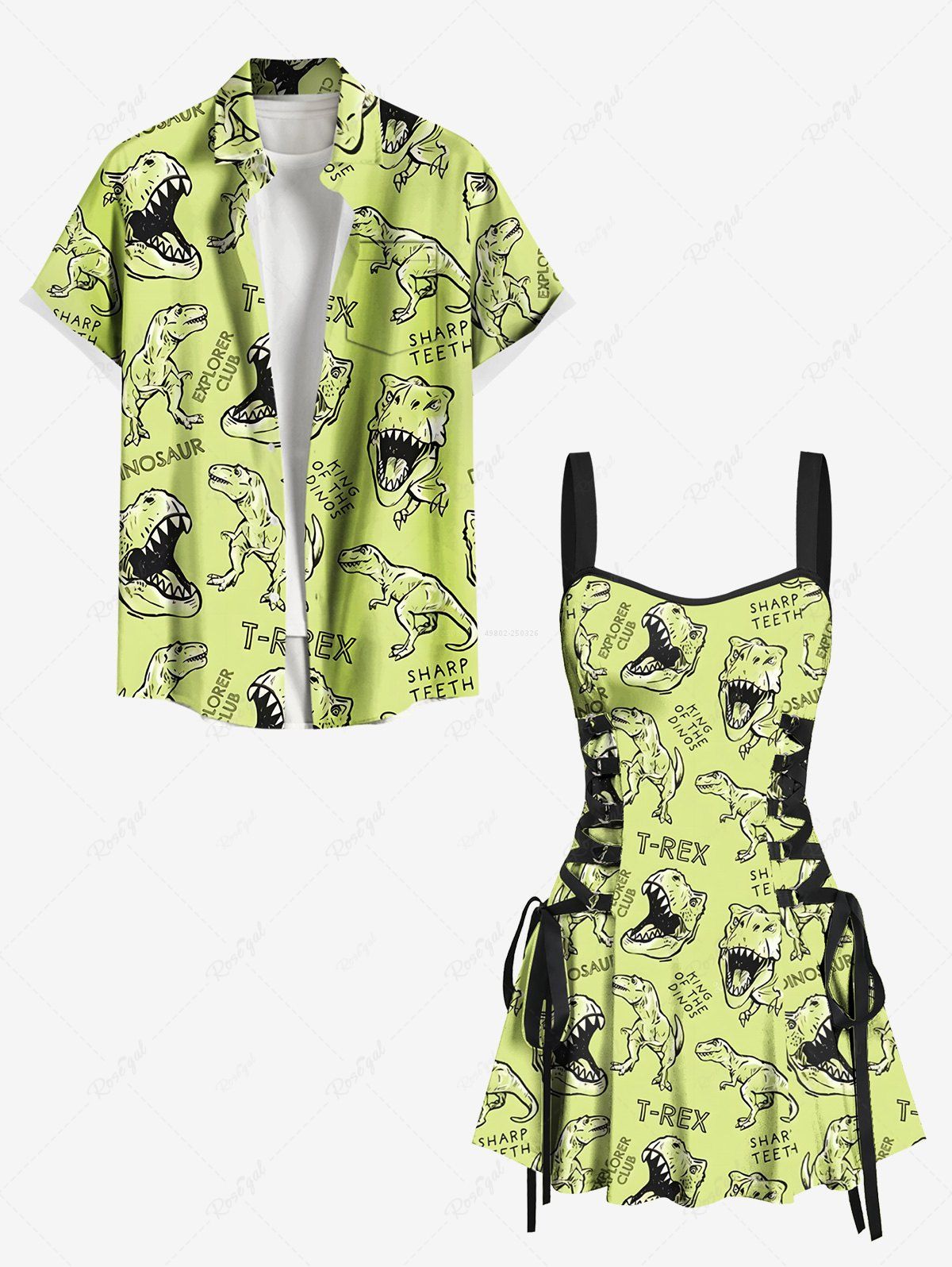 Outfit Dinosaur Letters Print Matching Hawaii Beach Outfit For Couples  