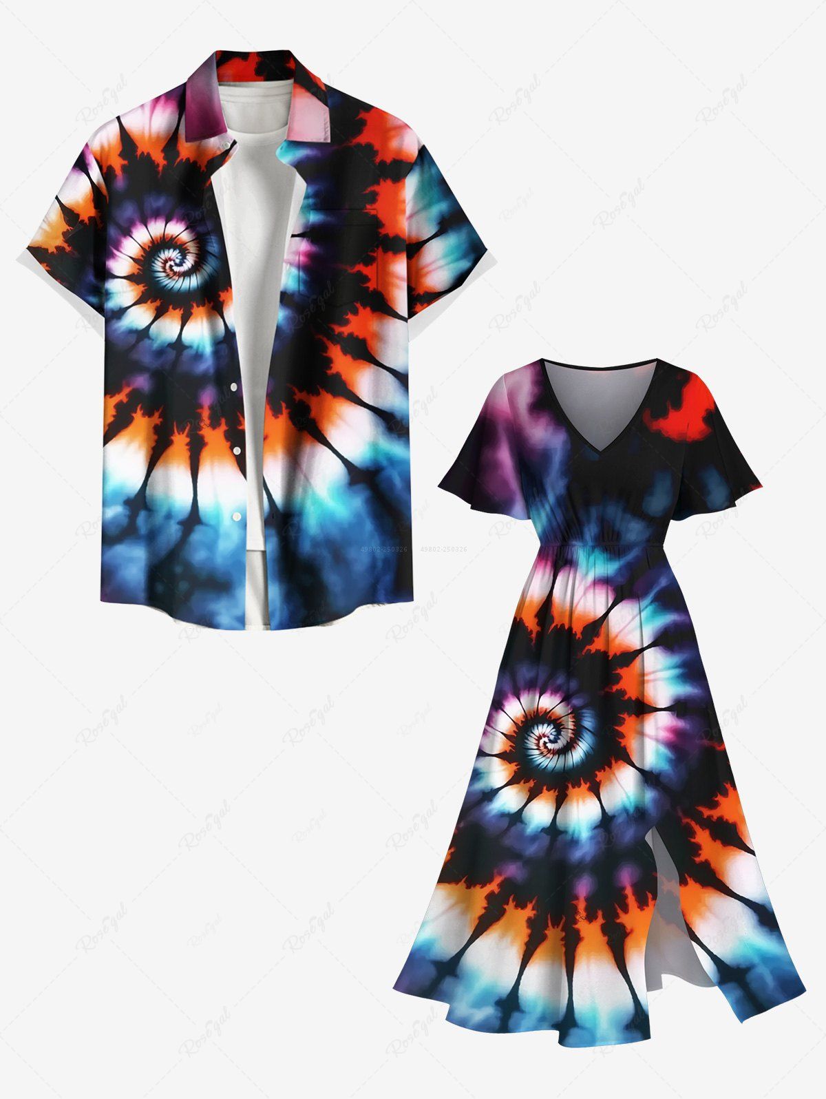Online Colorful Spiral Tie Dye Print Plus Size Matching Hawaii Beach Outfit For Couples  
