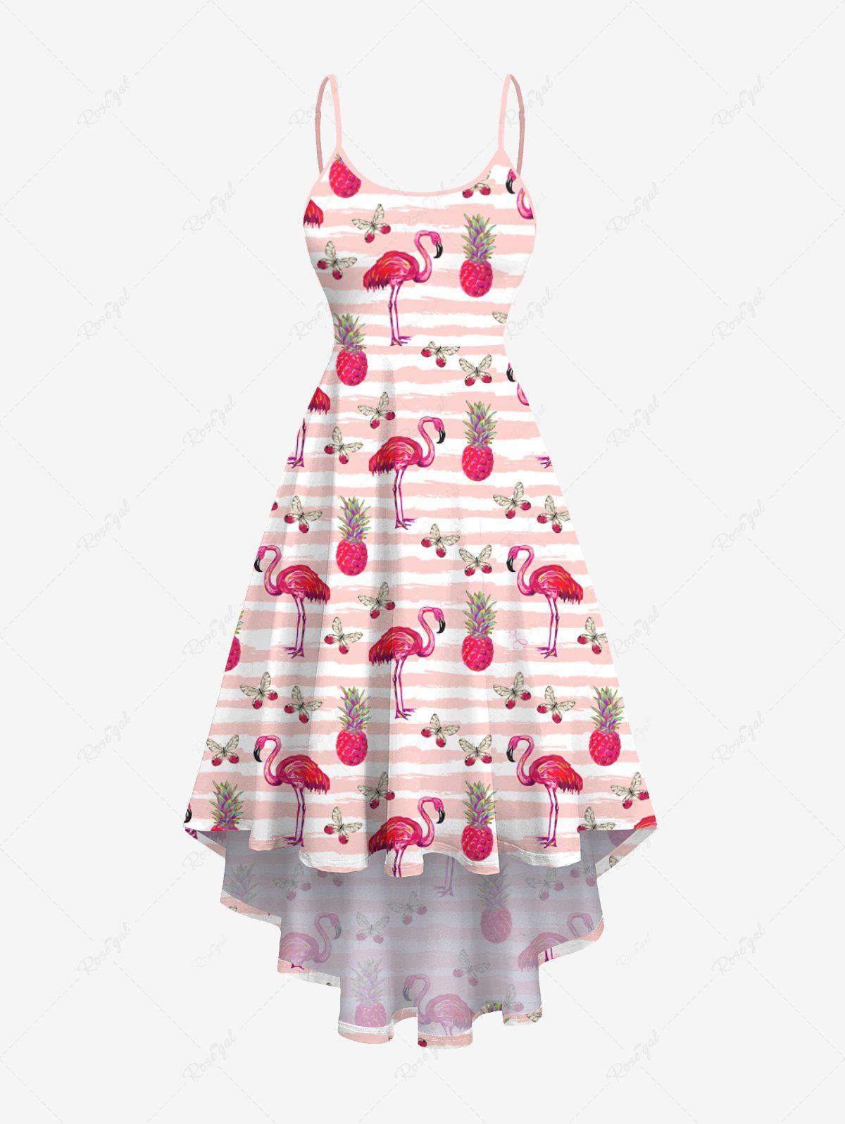 Fashion Plus Size Pineapple Flamingo Butterfly Print High Low Hawaii Cami Dress  
