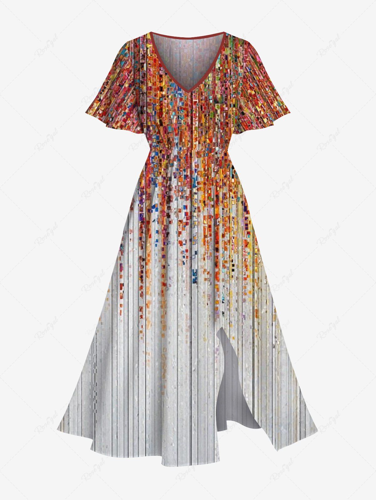 Shops Plus Size Stripes Sparkling Sequin 3D Print Split Hawaii Midi Dress  