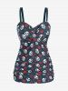 Plus Size Skull Bowknot Heart Stars Print Boyleg Tankini Swimsuit -  