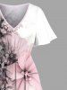 Contrast Color Flowers Print Plus Size Matching Hawaii Beach Outfit For Couples -  