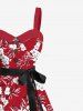 Flowers Leaf Print Plus Size Matching Hawaii Beach Outfit For Couples - Rouge 