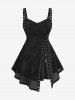 Rose Flower Printed Crossover Bust Ribbed Top and Scalloped Lace Trim PU Panel Zipper A Line Skirt Plus Size Outfit -  