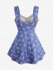Bowknot Print Crisscross Panel Tank Top and Scalloped Tassel Flare Pants Plus Size Outfit -  