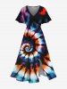 Colorful Spiral Tie Dye Print Plus Size Matching Hawaii Beach Outfit For Couples -  