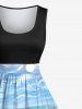Short de Plage à Imprimé Roses et Nuage Ciel Grande-Taille pour Couples - Bleu Ciel 
