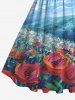 Short de Plage à Imprimé Roses et Nuage Ciel Grande-Taille pour Couples - Bleu Ciel 
