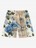 Rose Flower Leaf Newspapaer Print Plus Size Matching Hawaii Beach Outfit For Couples -  