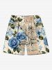 Rose Flower Leaf Newspapaer Print Plus Size Matching Hawaii Beach Outfit For Couples -  