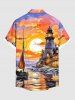 Short de Plage Grande Taille Imprimé Nuage Soleil et Paysage Marin - Orange 