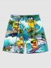 Coconut Tree Ducks Ship Sea Waves Print Plus Size Matching Hawaii Beach Outfit For Couples -  