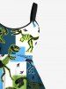 Costume de Plage en Blocs de Couleurs Couleurs Couleurs Couleurs Couleurs Couleurs Squelette Imprimée Grande Taille Saint-Valentin - Vert 