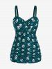 Plus Size Skull Bowknot Heart Stars Print Boyleg Tankini Swimsuit -  