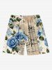 Short de Plage Hawaiien Rose Feuille et Fleur Imprimées de Grande Taille avec Cordon - café lumière 6XL