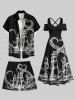 Plus Size Octopus Sailboat Two Tone Print Hawaii Cruise Drawstring Beach Shorts For Men -  