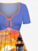 Plus Size Seascape Sun Cloud Lighthouse Ship Print Cinched Hawaii Dress -  