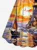 Plus Size Seascape Sun Cloud Lighthouse Ship Print Cinched Hawaii Dress -  