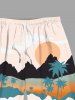 Plus Size Coconut Tree Sun Mountain Print Hawaii Beach Shorts For Men -  