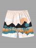 Plus Size Coconut Tree Sun Mountain Print Hawaii Beach Shorts For Men -  
