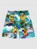 Plus Size Ducks Sea Waves Ship Print Cruise Hawaii Beach Shorts For Men -  