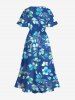 Plus Size Flowers Leaf Print Split Hawaii Midi Dress -  