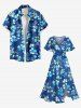 Plus Size Flowers Leaf Print Split Hawaii Midi Dress - Bleu 2X