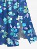 Plus Size Flowers Leaf Print Split Hawaii Midi Dress - Bleu 2X