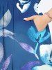 Plus Size Flowers Leaf Print Split Hawaii Midi Dress - Bleu 2X