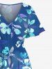 Plus Size Flowers Leaf Print Split Hawaii Midi Dress -  