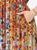 Plus Size Stripes Sparkling Sequin 3D Print Split Hawaii Midi Dress -  