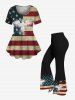 Plus Size Patriotic American Flag Eagle Print T-shirt -  