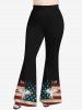 Pantalon Évasé Imprimé Aigle Drapeau Américain Grande Taille - Noir 1X