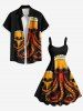 Plus Size Skull Octopus Beer Print Hawaii A Line Tank Dress -  