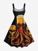Plus Size Skull Octopus Beer Print Hawaii A Line Tank Dress -  