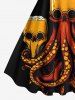 Plus Size Skull Octopus Beer Print Hawaii A Line Tank Dress -  