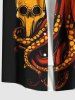 Plus Size Skull Octopus Beer Print Hawaii Button Pocket Shirt For Men -  
